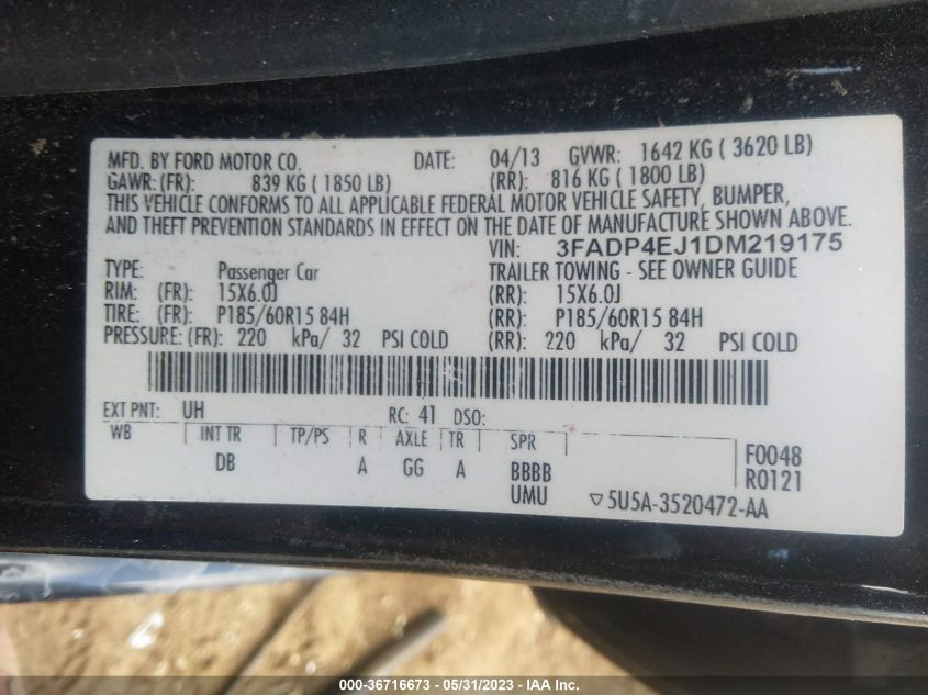 2013 FORD FIESTA SE - 3FADP4EJ1DM219175