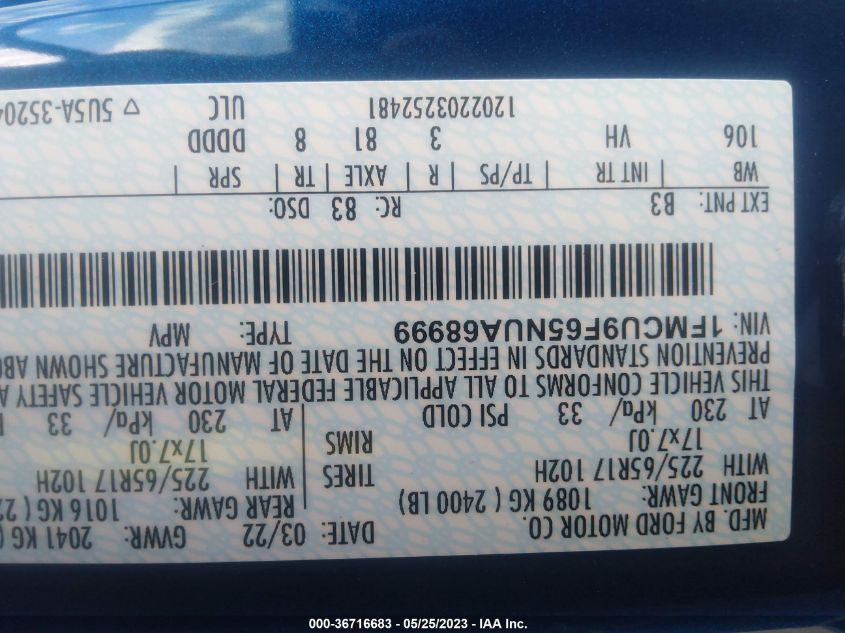 2022 FORD ESCAPE S - 1FMCU9F65NUA68999