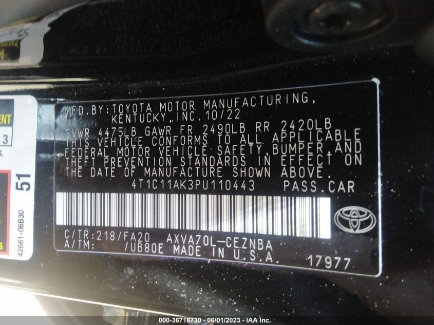 2023 TOYOTA CAMRY LE - 4T1C11AK3PU110443