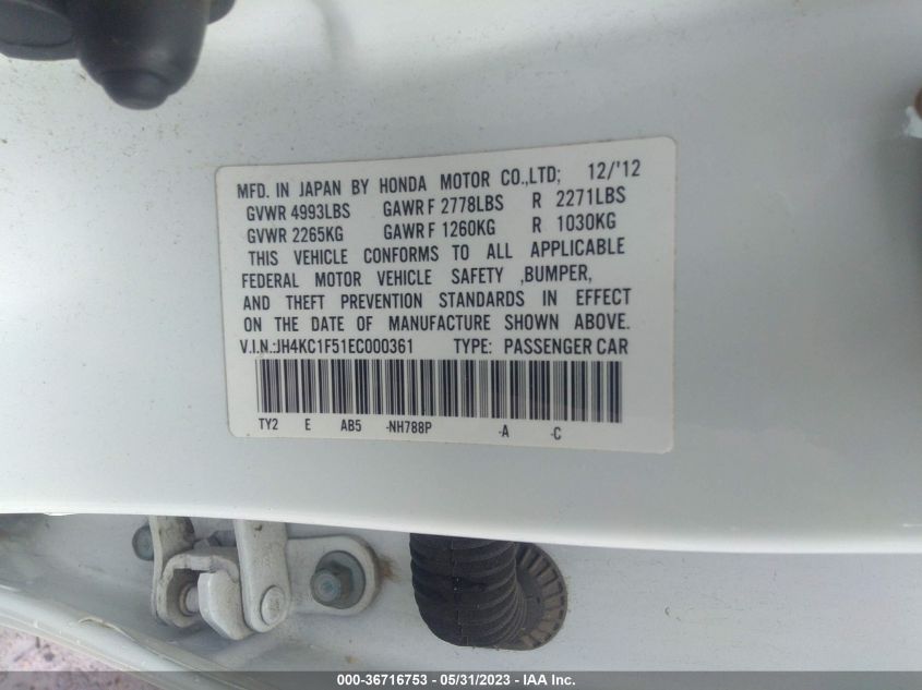 2014 ACURA RLX TECH PKG - JH4KC1F51EC000361