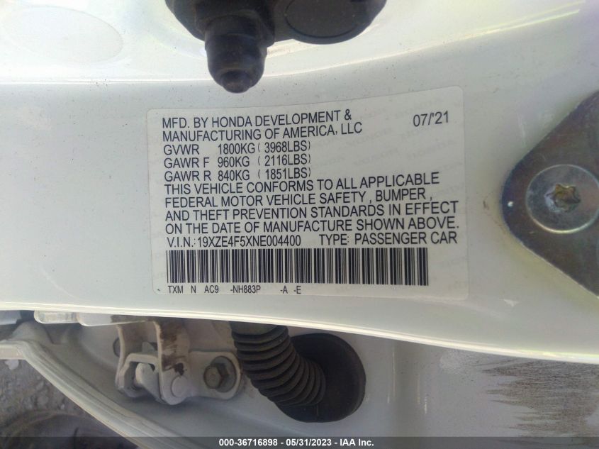 2022 HONDA INSIGHT EX 19XZE4F5XNE004400