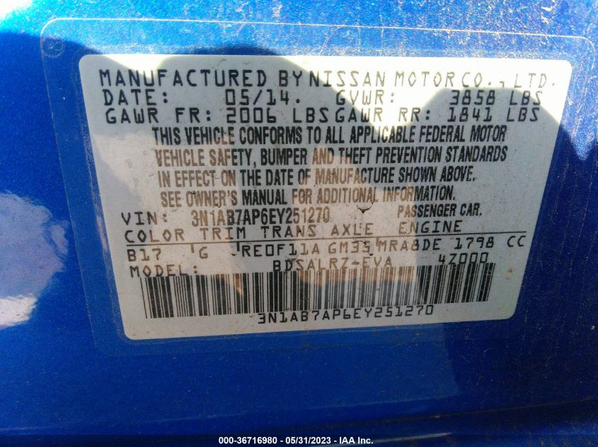 2014 NISSAN SENTRA SR - 3N1AB7AP6EY251270