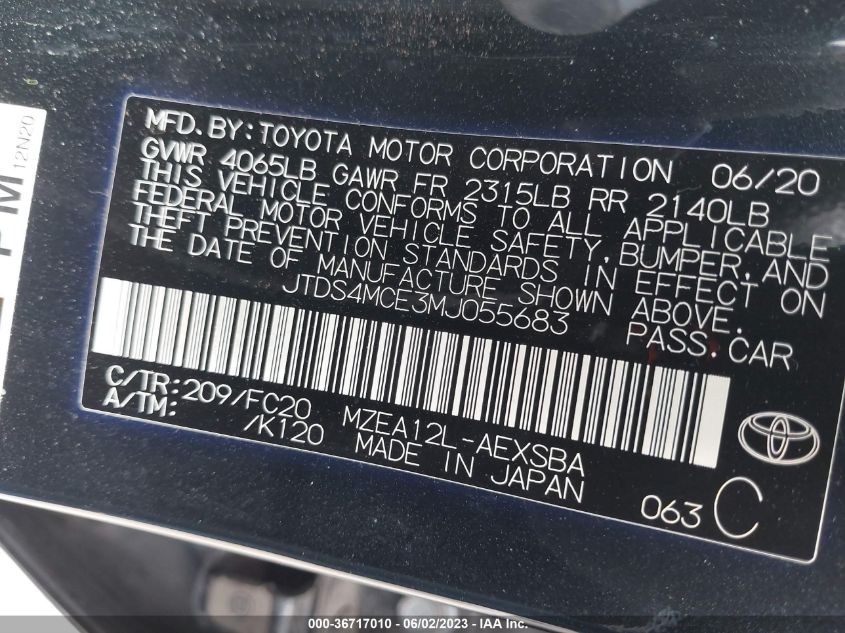 2021 TOYOTA COROLLA SE/NIGHTSHADE/APEX SE - JTDS4MCE3MJ055683