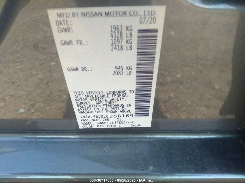 2020 NISSAN ALTIMA 2.5 S - 1N4BL4BV0LC258169
