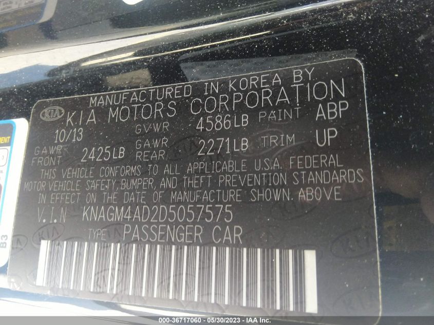 2013 KIA OPTIMA HYBRID LX - KNAGM4AD2D5057575
