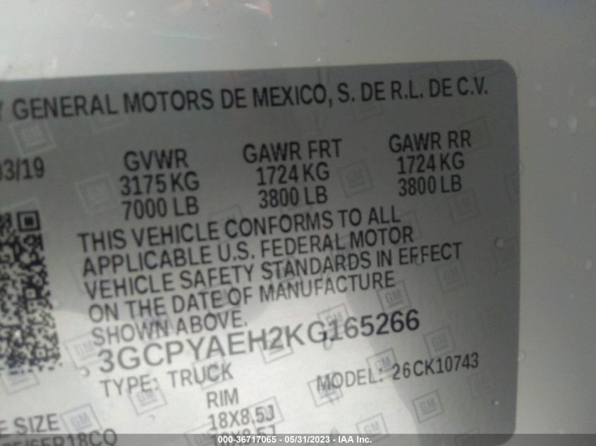2019 CHEVROLET SILVERADO 1500 WORK TRUCK - 3GCPYAEH2KG165266