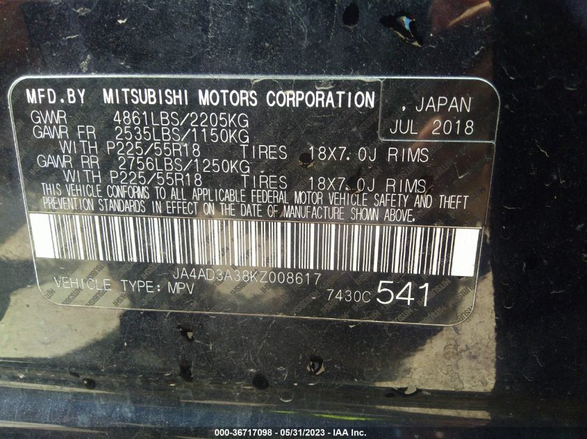 2019 MITSUBISHI OUTLANDER SE/SEL/LE - JA4AD3A38KZ008617