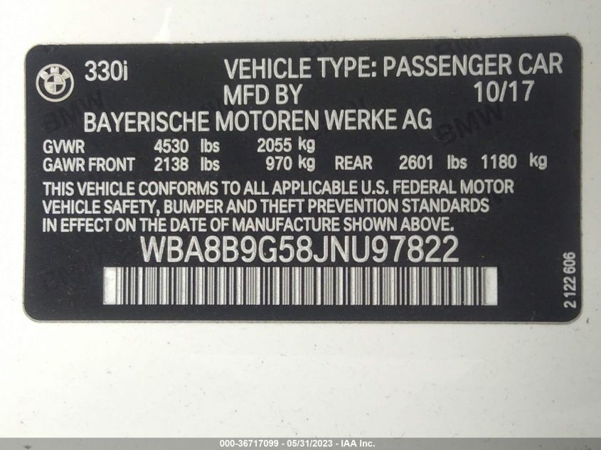 2018 BMW 3 SERIES 330I - WBA8B9G58JNU97822