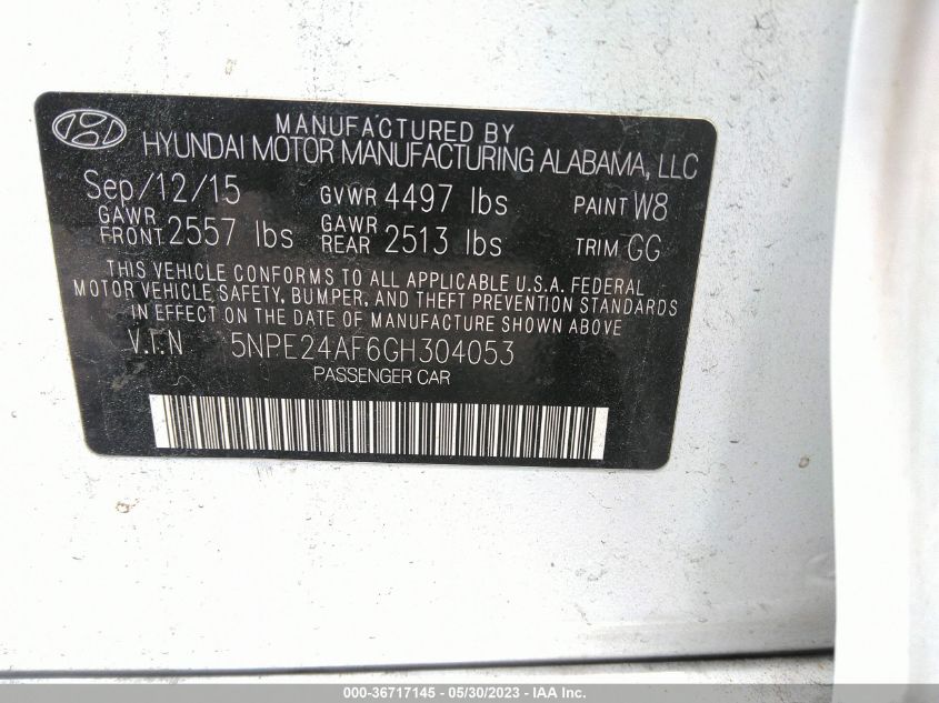 2016 HYUNDAI SONATA 2.4L SE - 5NPE24AF6GH304053