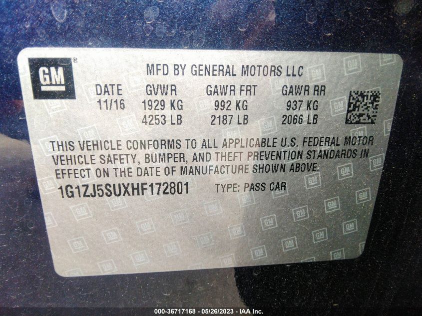 2017 CHEVROLET MALIBU HYBRID - 1G1ZJ5SUXHF172801