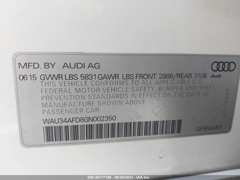 2016 AUDI A8 L 3.0T WAU34AFD8GN002350
