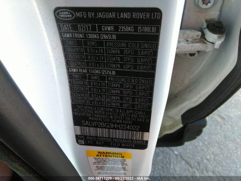 2017 LAND ROVER RANGE ROVER EVOQUE SE - SALVP2BG3HH224022