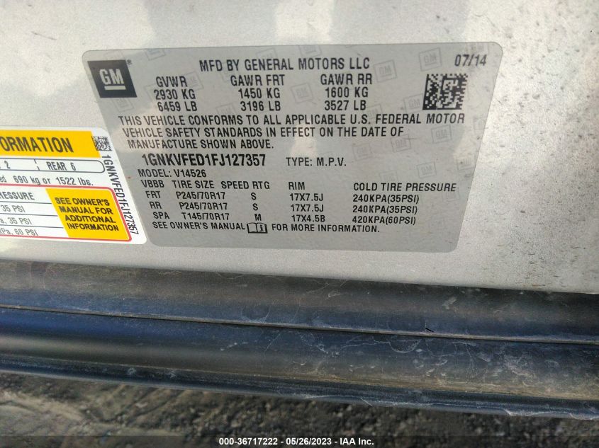 2015 CHEVROLET TRAVERSE LS - 1GNKVFED1FJ127357