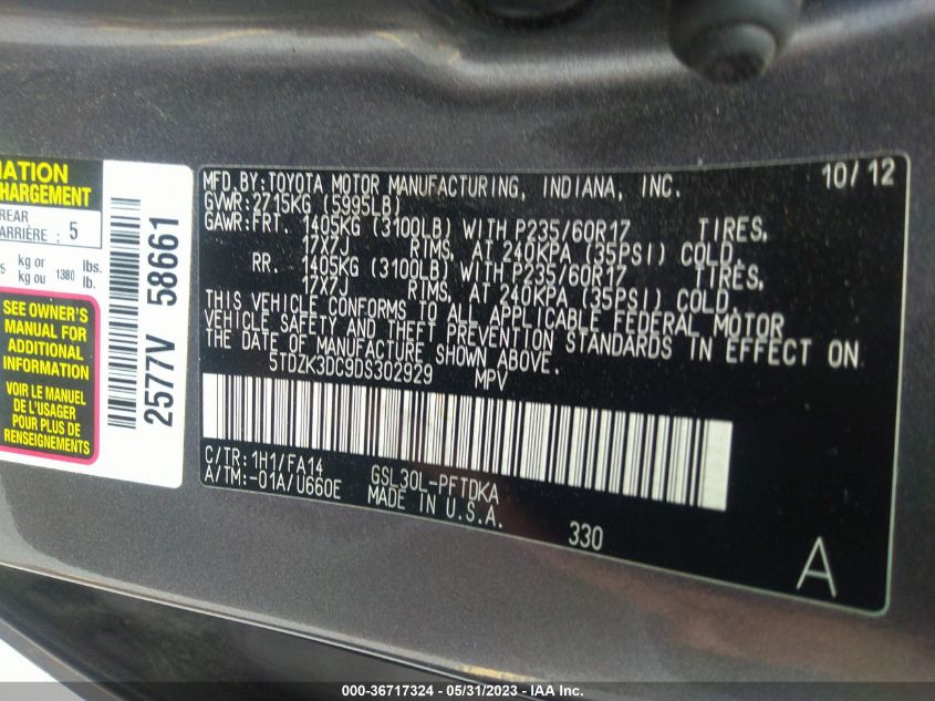 2013 TOYOTA SIENNA L - 5TDZK3DC9DS302929