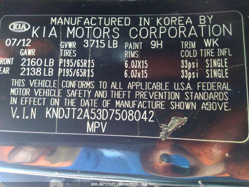 2013 KIA SOUL - KNDJT2A53D7508042