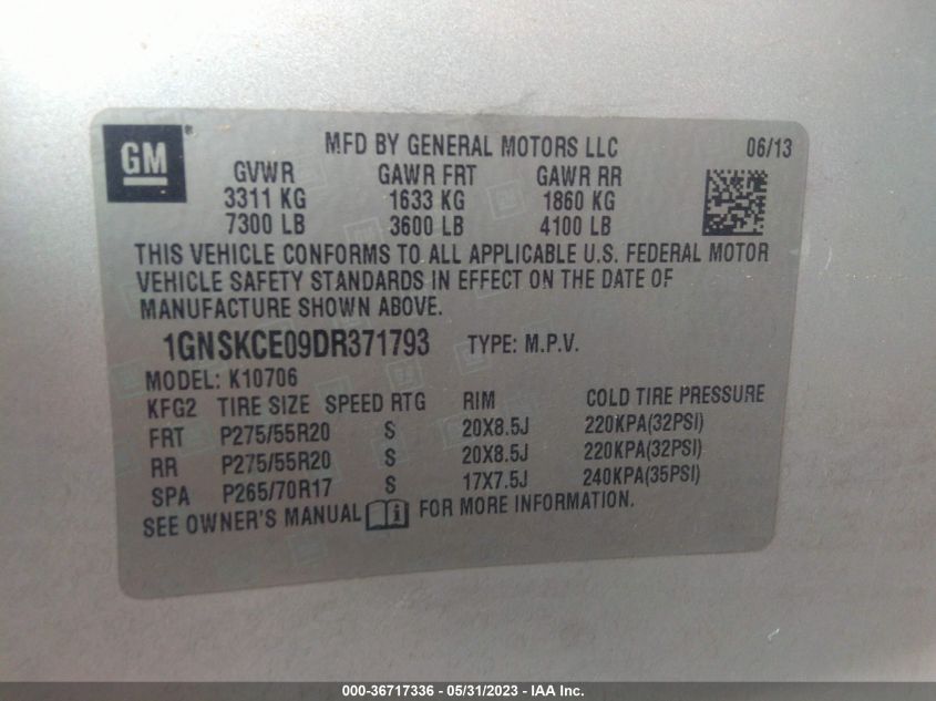 2013 CHEVROLET TAHOE LTZ - 1GNSKCE09DR371793