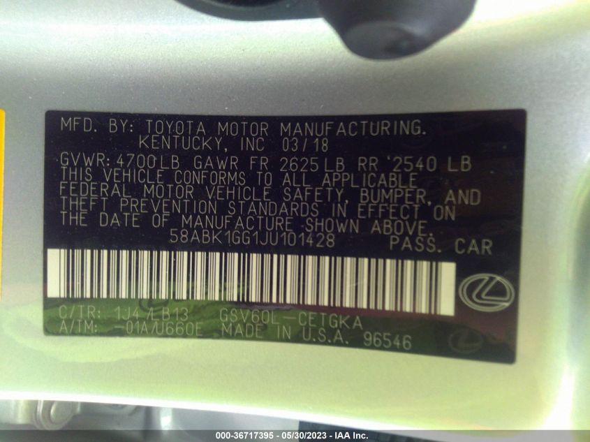 2018 LEXUS ES ES 350 - 58ABK1GG1JU101428