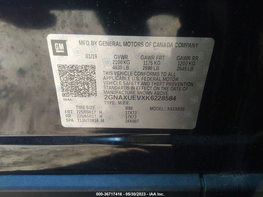 2019 CHEVROLET EQUINOX LT - 2GNAXUEVXK6228584