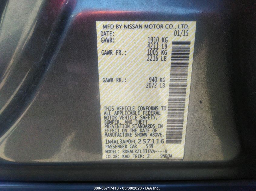 2015 NISSAN ALTIMA 2.5 SL - 1N4AL3AP0FC257116