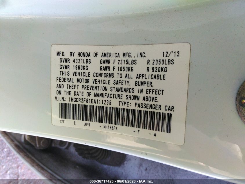 2014 HONDA ACCORD SEDAN EX-L - 1HGCR2F81EA111235