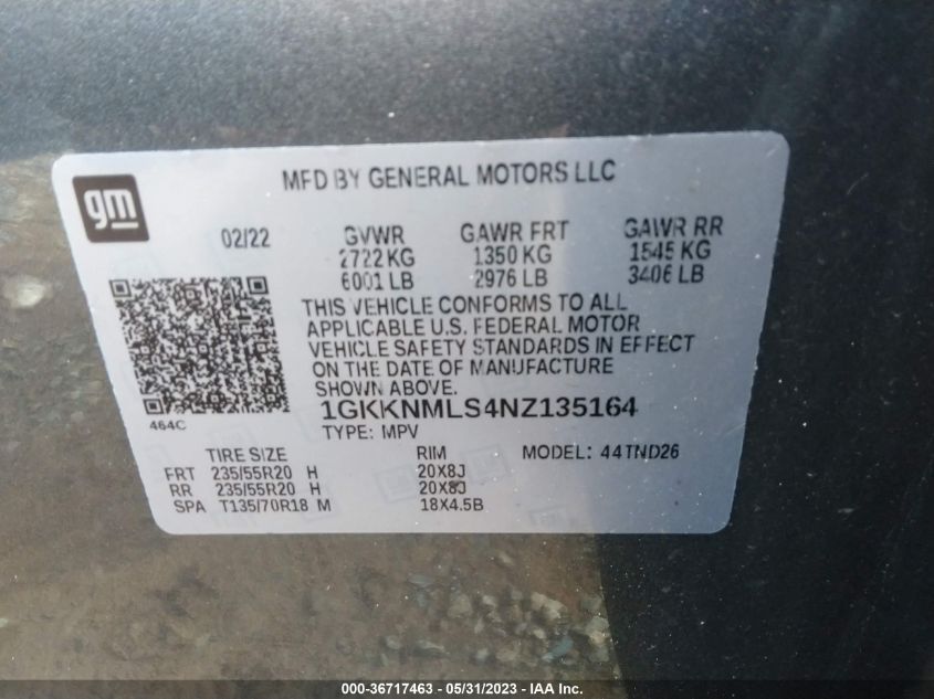 2022 GMC ACADIA SLT - 1GKKNMLS4NZ135164