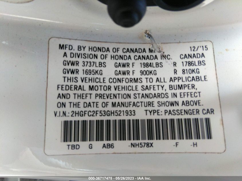 2016 HONDA CIVIC SEDAN LX - 2HGFC2F53GH521933