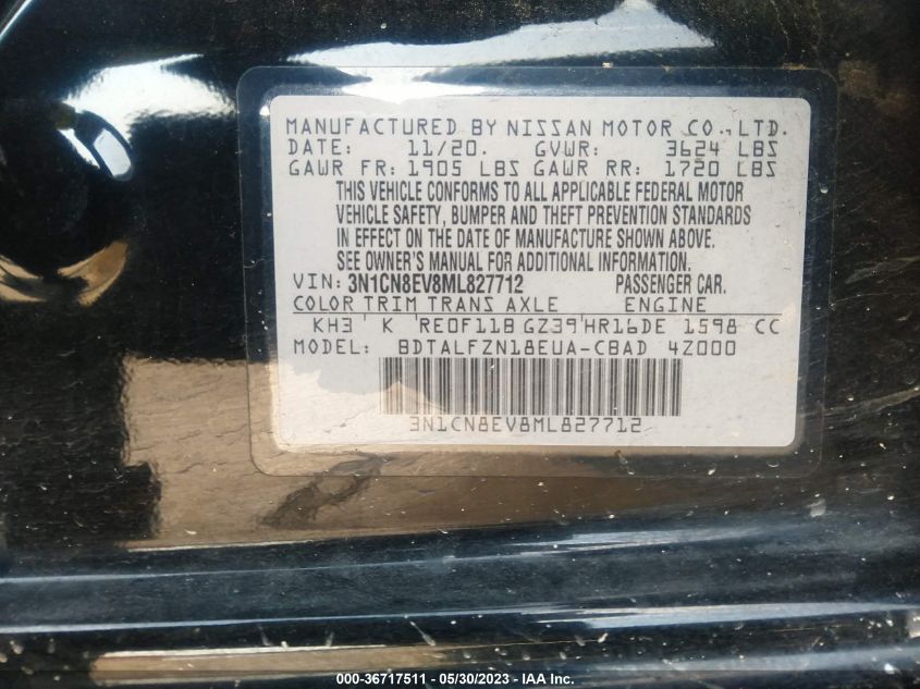2021 NISSAN VERSA SV - 3N1CN8EV8ML827712