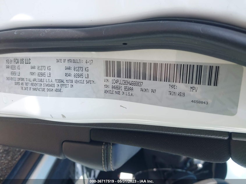 VIN 1C4PJLCB3HW666837 2017 JEEP CHEROKEE LATITUDE