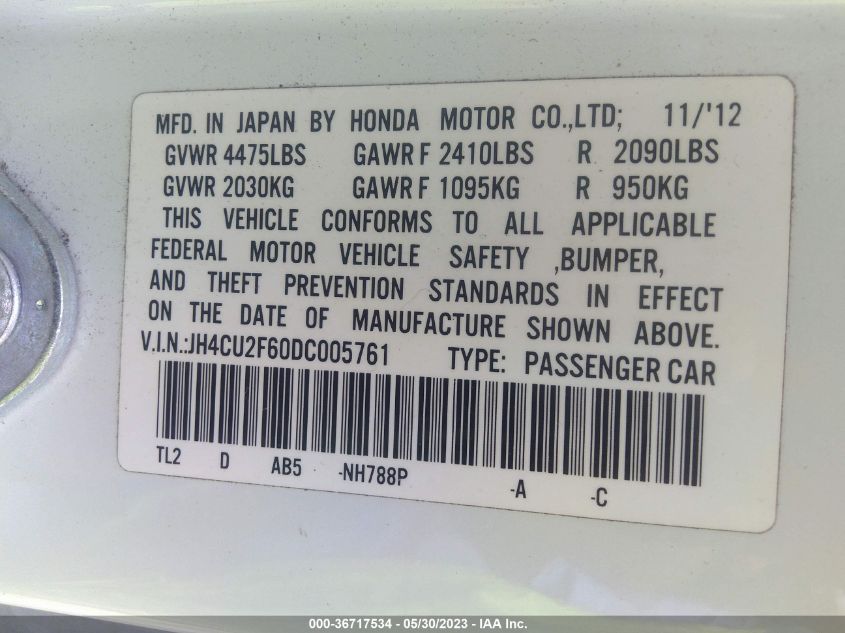 2013 ACURA TSX TECH PKG - JH4CU2F60DC005761