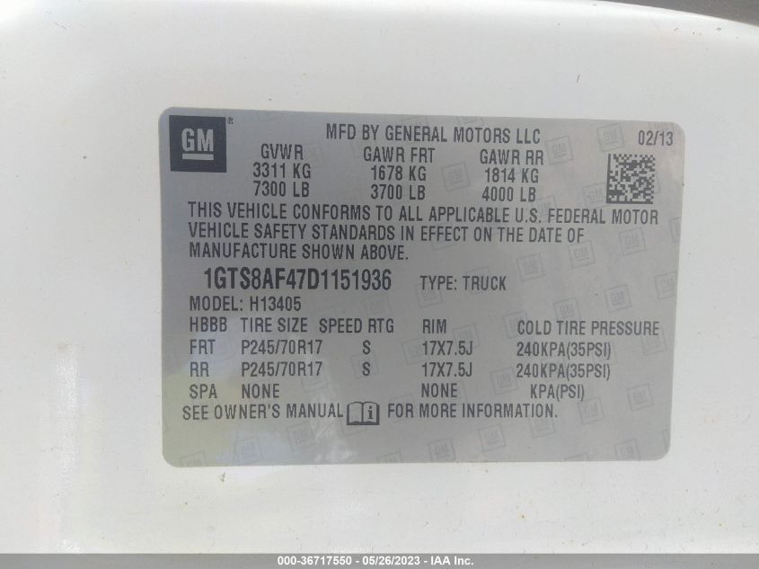 2013 GMC SAVANA CARGO VAN 1GTS8AF47D1151936