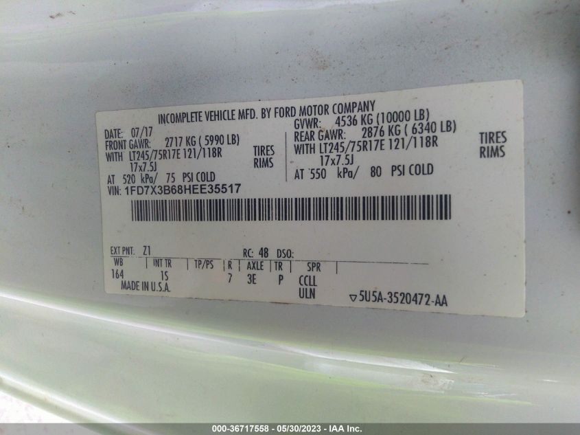 2017 FORD SUPER DUTY F-350 SRW XL/XLT 1FD7X3B68HEE35517