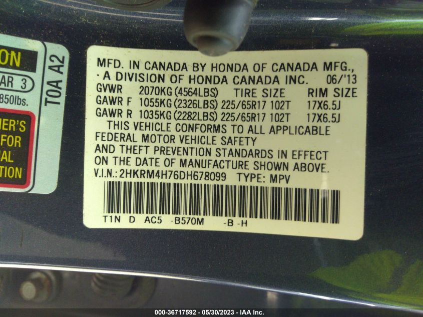 2013 HONDA CR-V EX-L - 2HKRM4H76DH678099