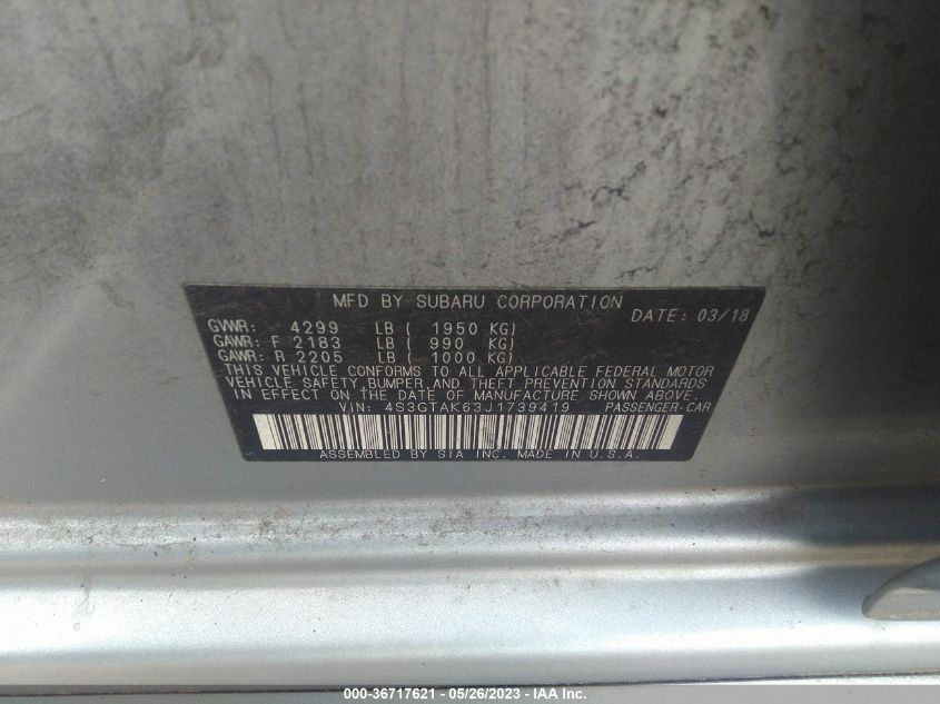 2018 SUBARU IMPREZA SPORT - 4S3GTAK63J1739419