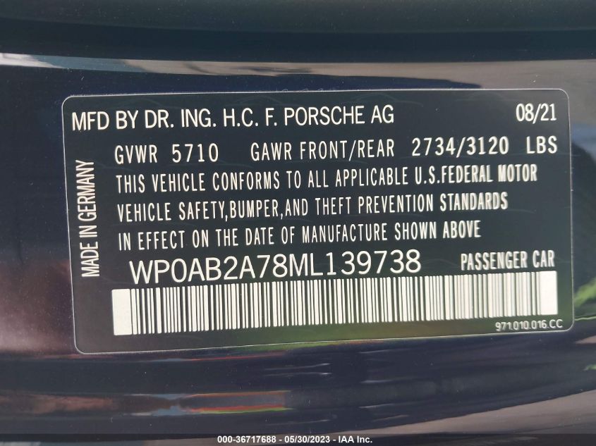 2021 PORSCHE PANAMERA 4S - WP0AB2A78ML139738