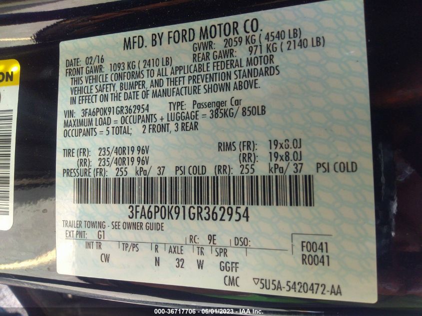 2016 FORD FUSION TITANIUM - 3FA6P0K91GR362954