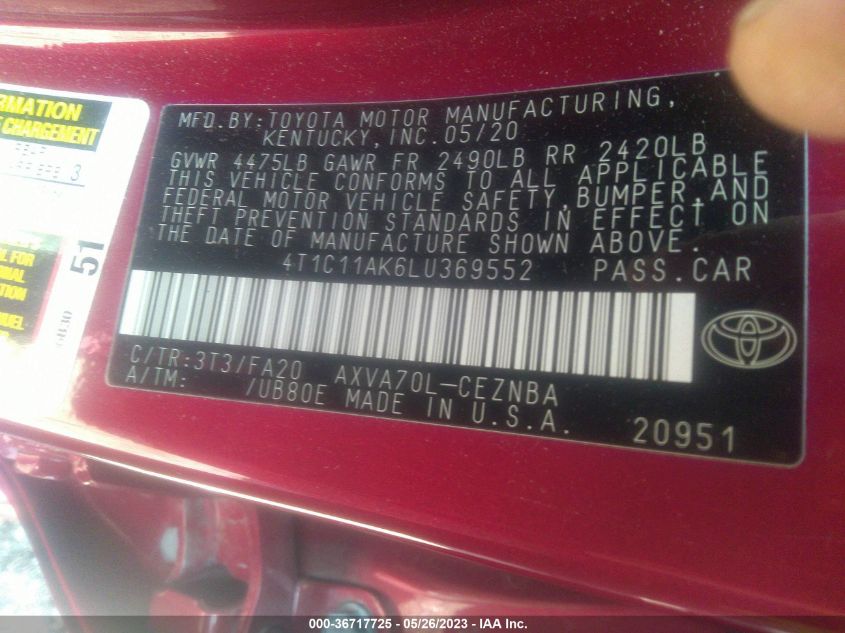 2020 TOYOTA CAMRY LE - 4T1C11AK6LU369552
