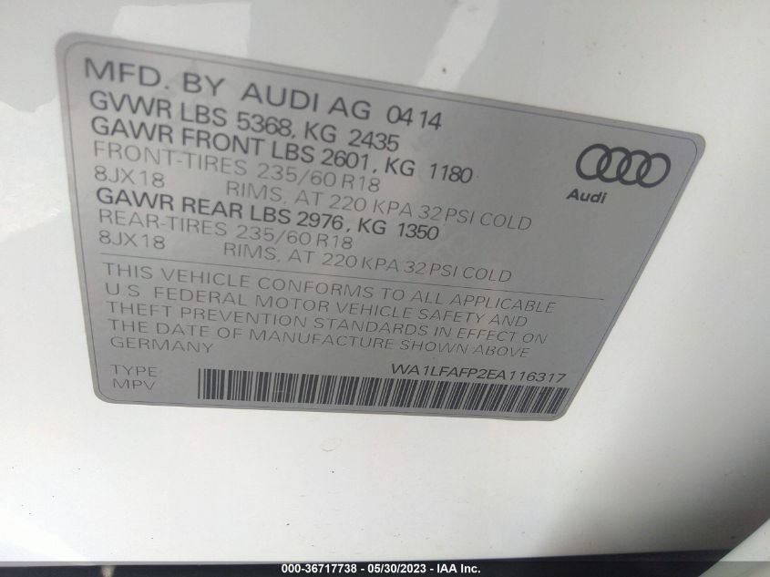 VIN WA1LFAFP2EA116317 2014 AUDI Q5 no.9