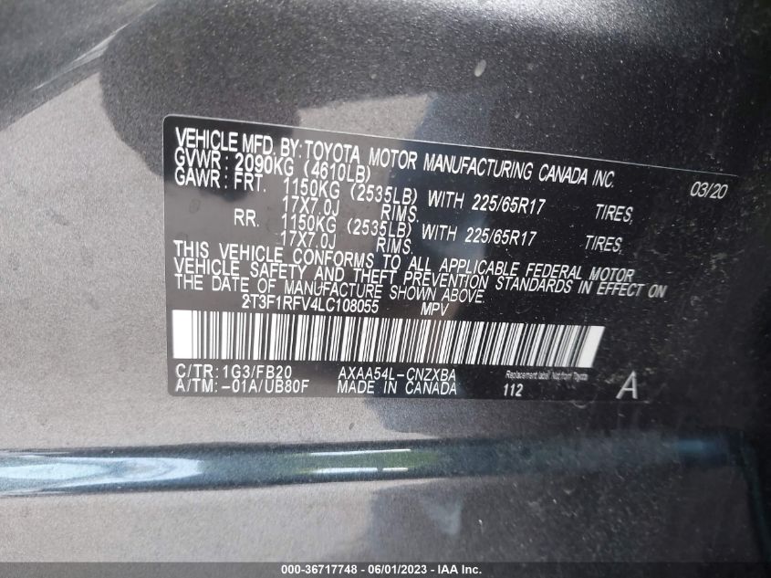 2020 TOYOTA RAV4 LE - 2T3F1RFV4LC108055