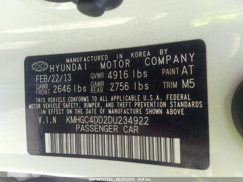 2013 HYUNDAI GENESIS 3.8L - KMHGC4DD2DU234922
