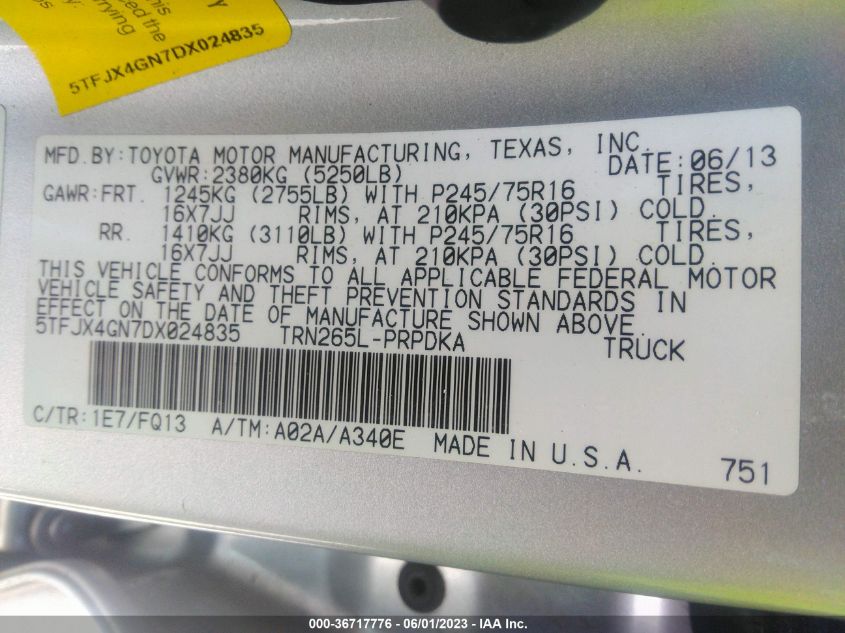 2013 TOYOTA TACOMA PRERUNNER - 5TFJX4GN7DX024835