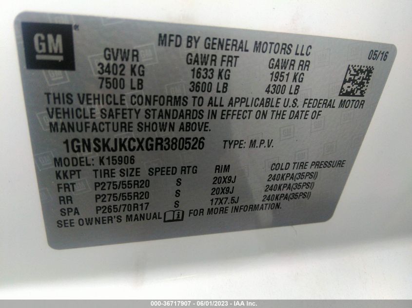 2016 CHEVROLET SUBURBAN LTZ - 1GNSKJKCXGR380526