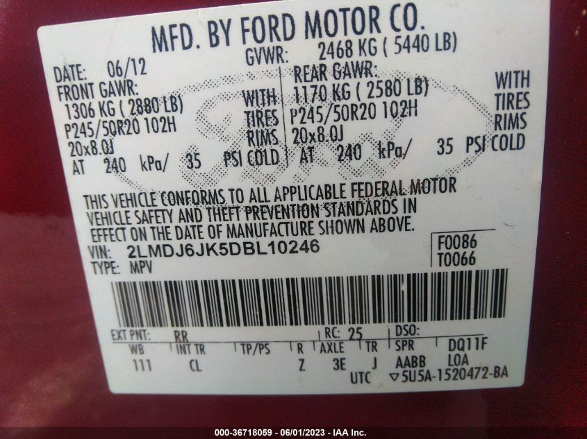 2013 LINCOLN MKX - 2LMDJ6JK5DBL10246