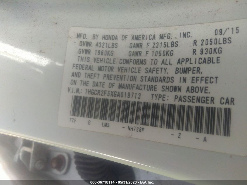 2016 HONDA ACCORD SEDAN SPORT - 1HGCR2F5XGA019713