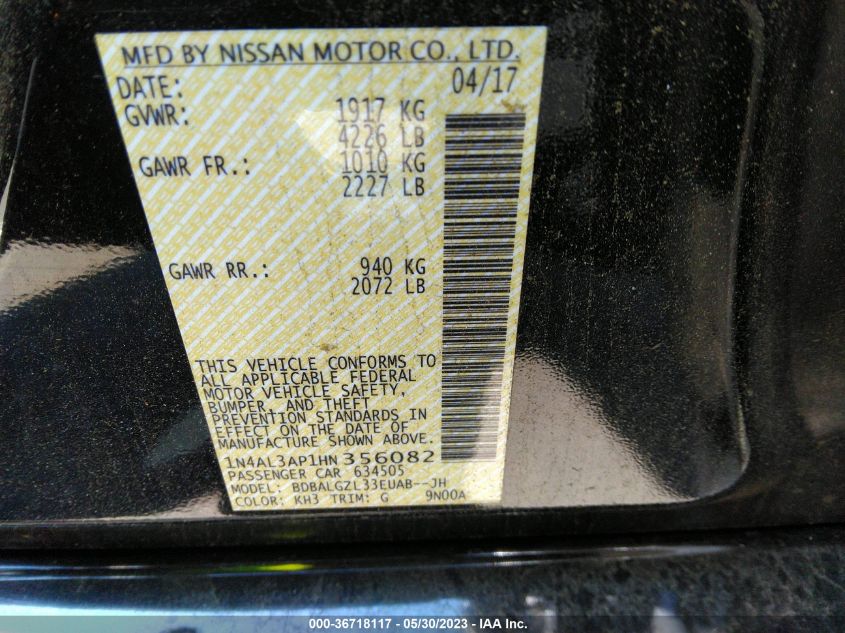2017 NISSAN ALTIMA 2.5 S - 1N4AL3AP1HN356082