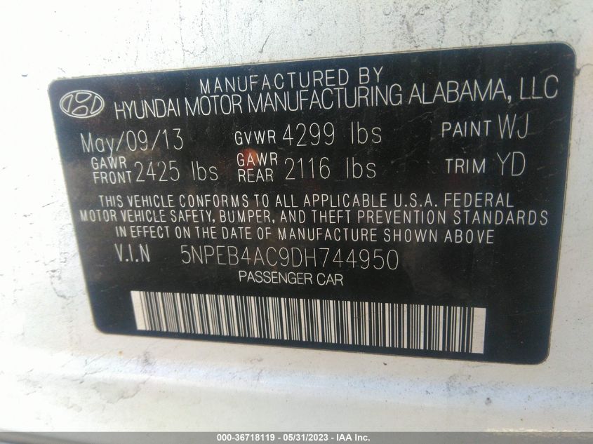 2013 HYUNDAI SONATA GLS PZEV - 5NPEB4AC9DH744950