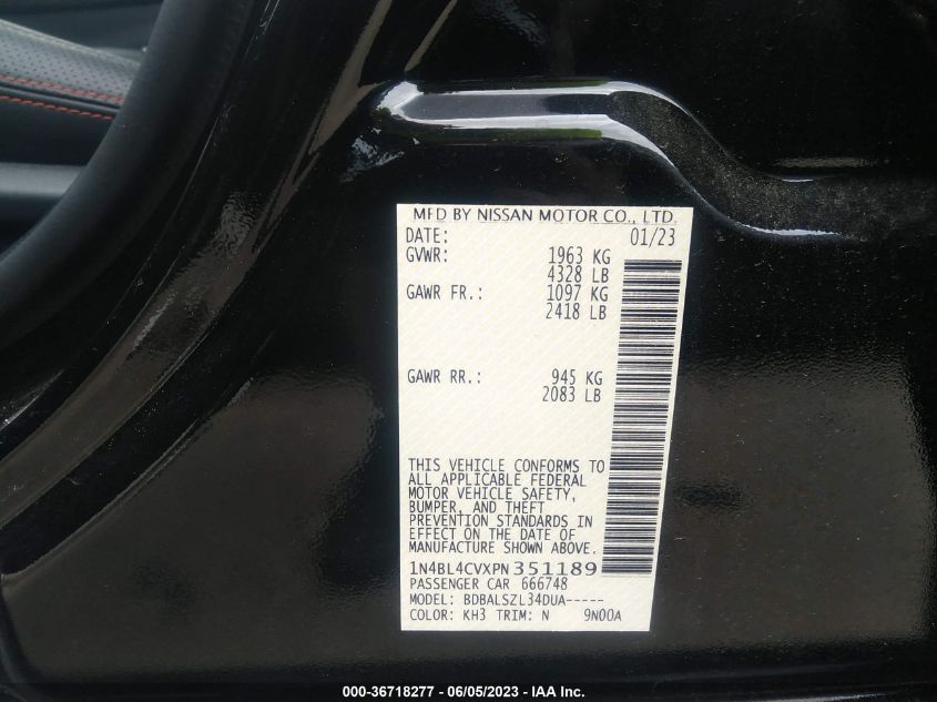 2023 NISSAN ALTIMA 2.5 SR - 1N4BL4CVXPN351189