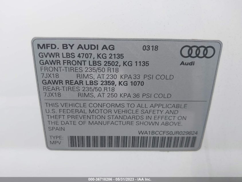 2018 AUDI Q3 PREMIUM/SPORT PREMIUM - WA1BCCFS0JR029824