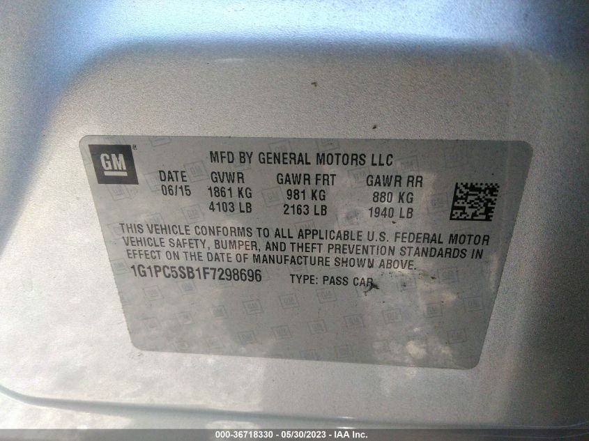 2015 CHEVROLET CRUZE LT - 1G1PC5SB1F7298696