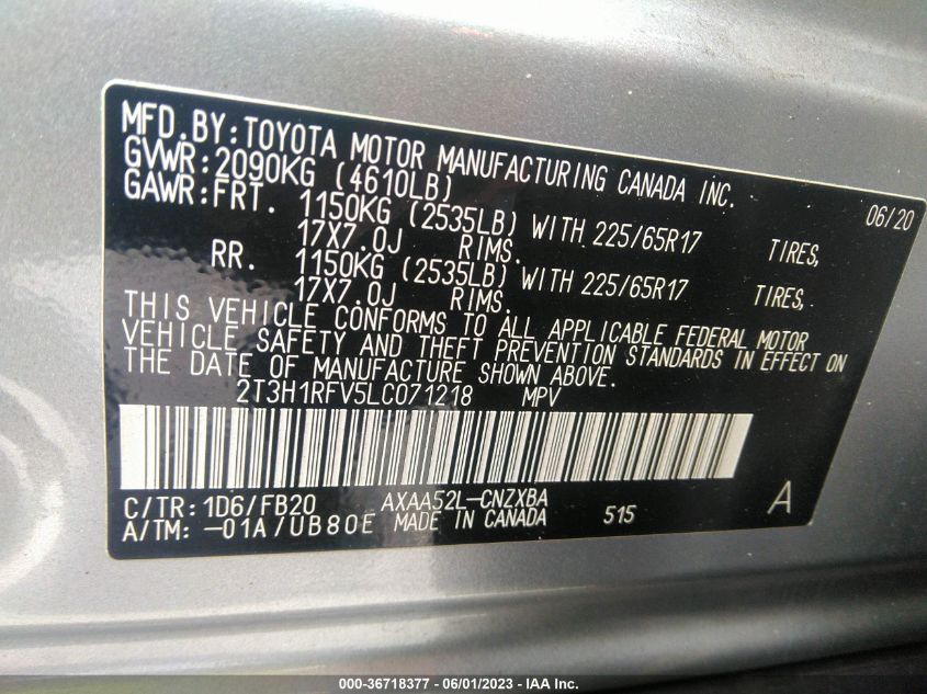 2020 TOYOTA RAV4 LE - 2T3H1RFV5LC071218