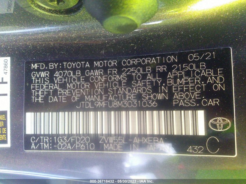 2021 TOYOTA PRIUS LE/XLE - JTDL9MFU8M3031036